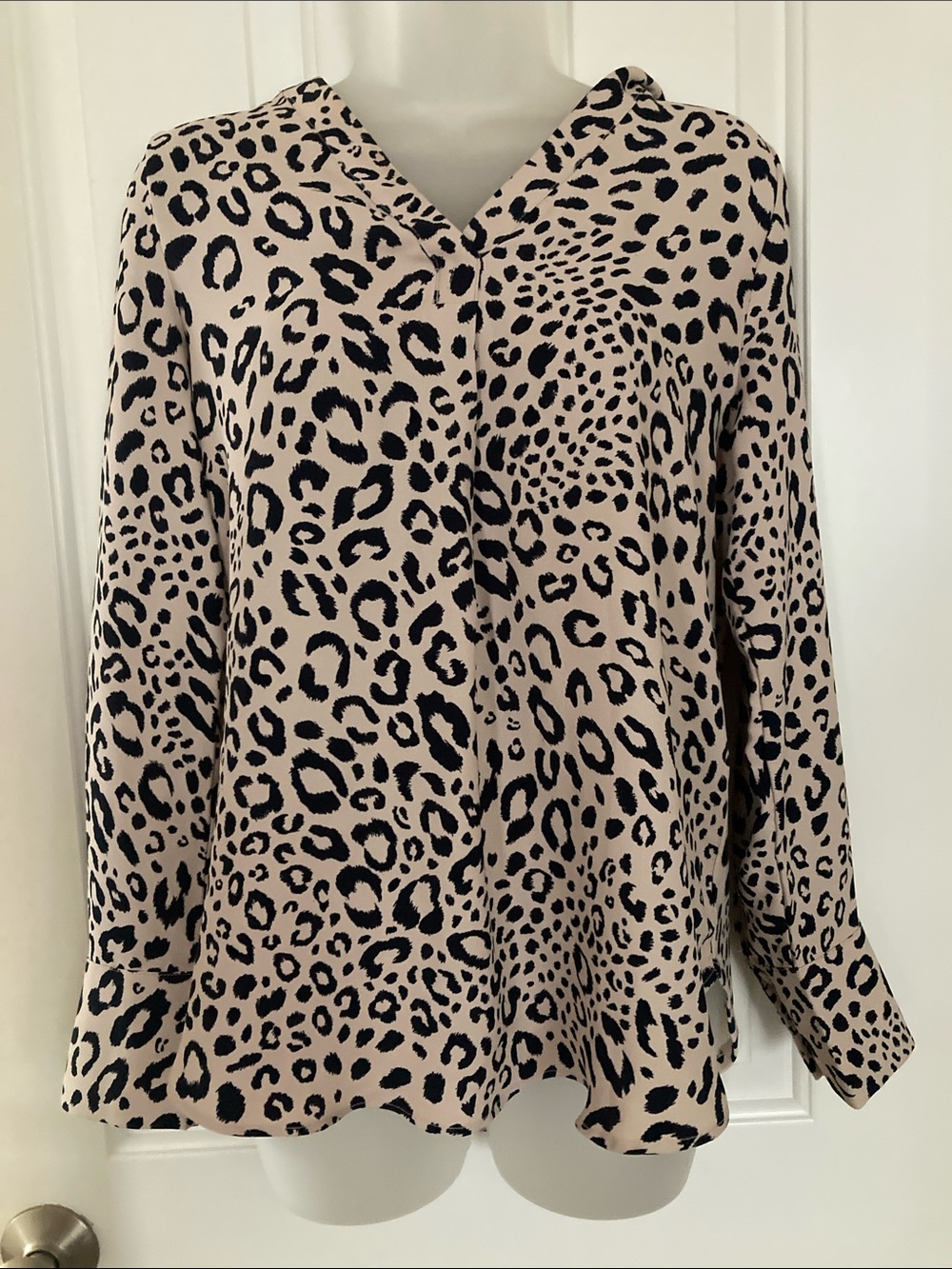 Ann Taylor Beige and Black Leopard Print V-Neck Blouse